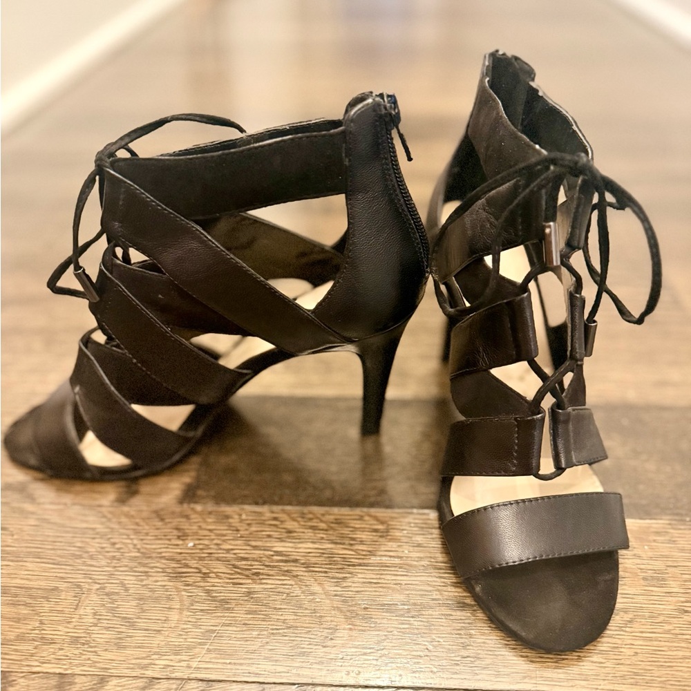 Nine West Black Strappy Lace-Up High Heels. 6.5
